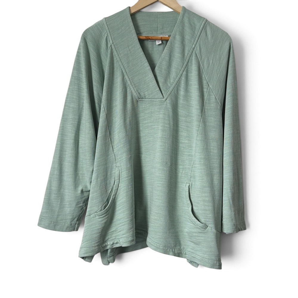 Pure Jill Sage Green Organic Cotton V-Neck Tunic Sweatshirt Plus Size 2X Pockets